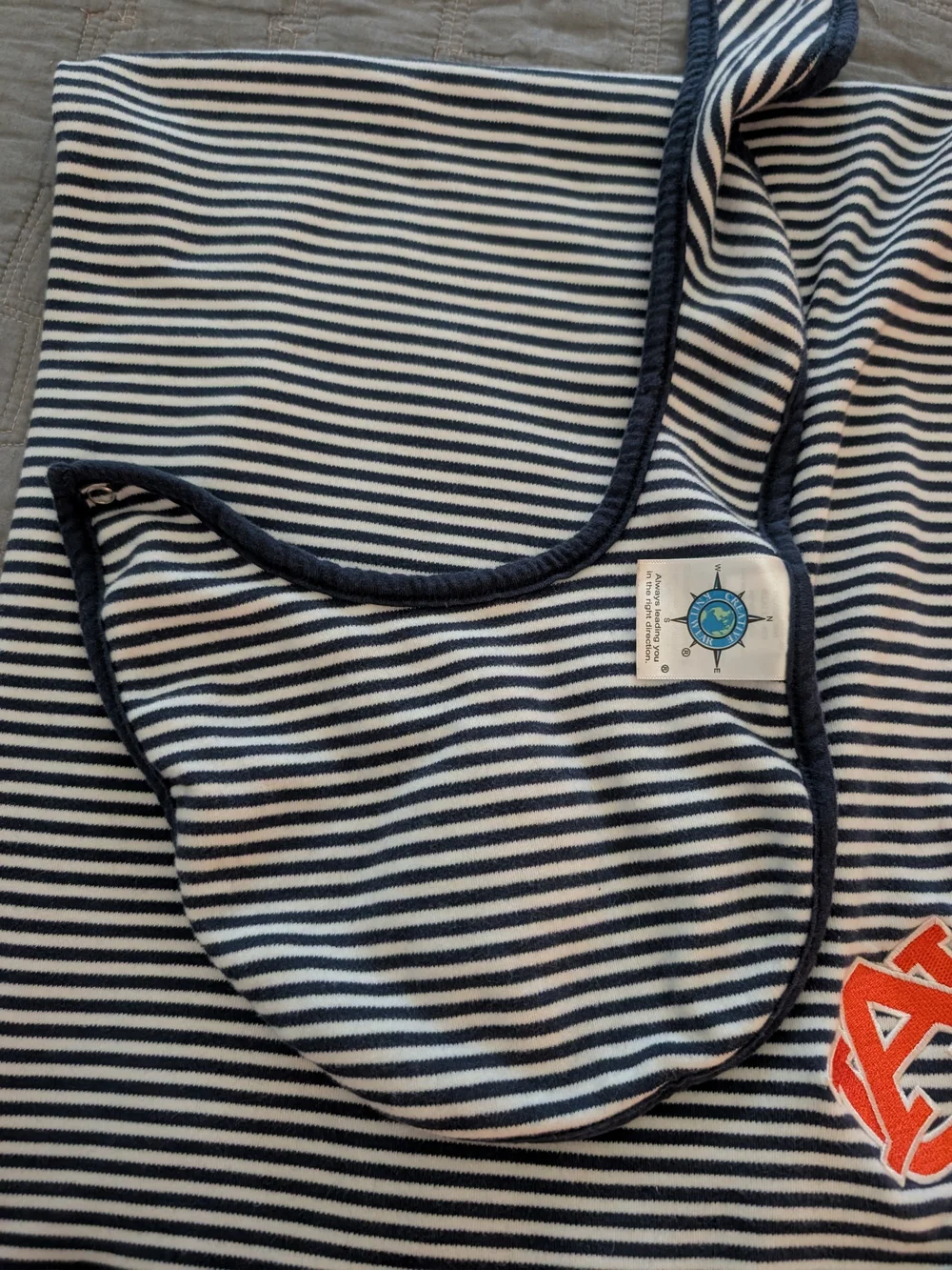 Auburn Baby Bib and Blanket Set - Navy & White Stripe, Auburn University Logo